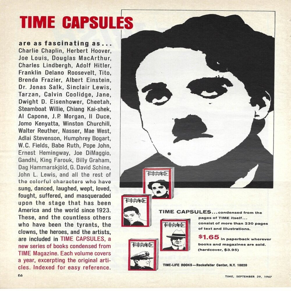 1967 Time Magazine Capsules Charlie Chaplin Vintage Magazine Print Ad/Poster